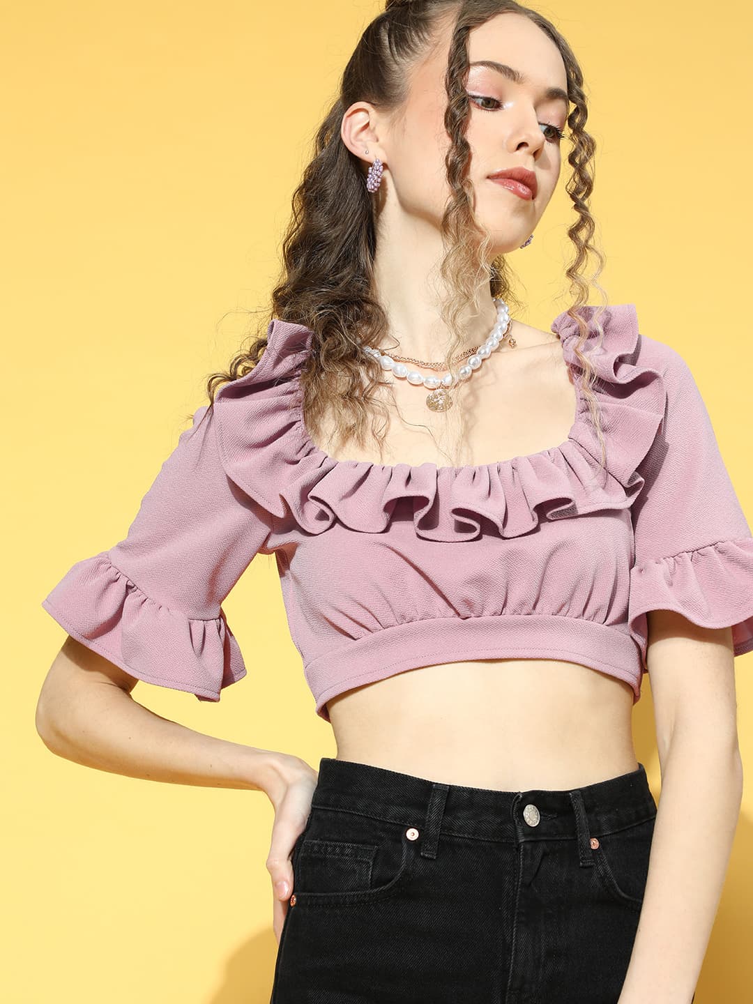 Athena Lavender Square Frill Crop Top image