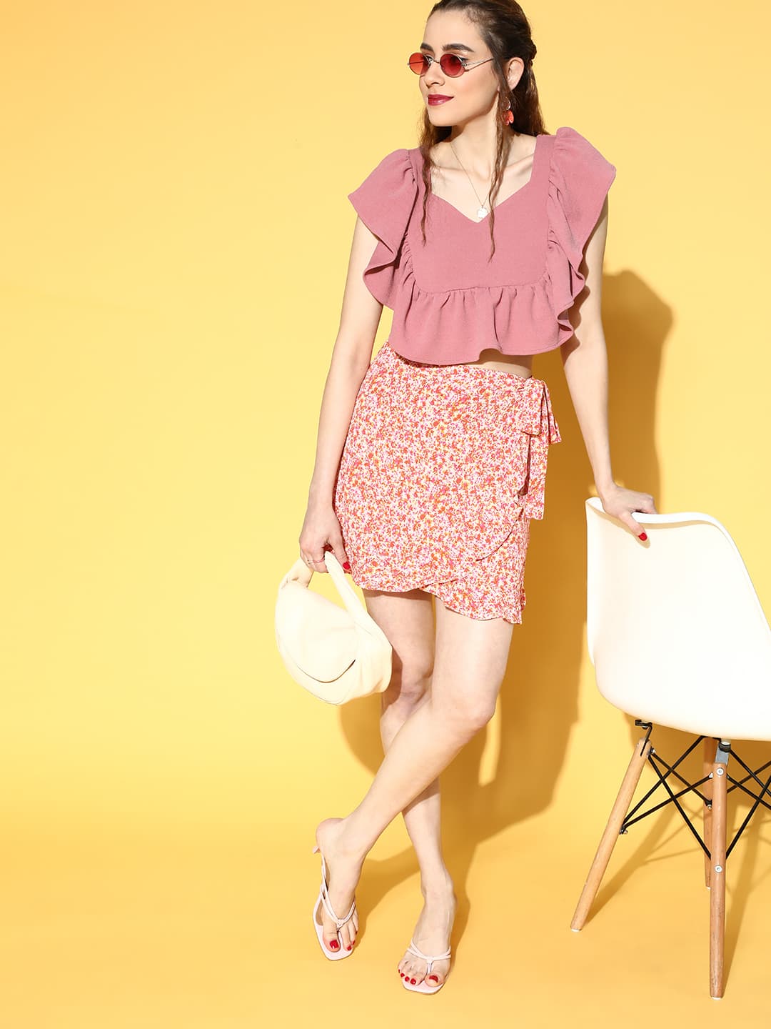 Athena Women Rose Solid Ruffled Top image