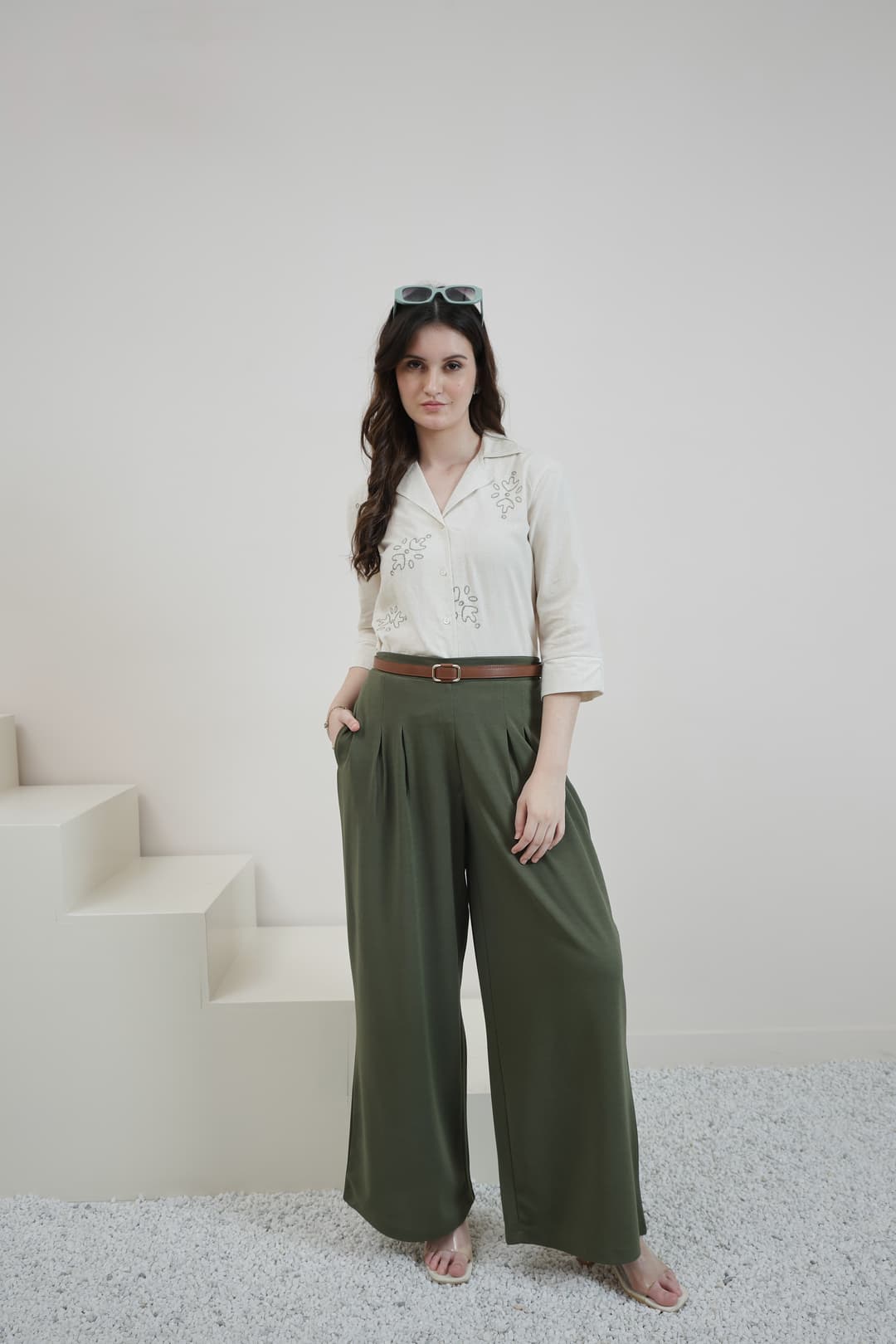 Women Relaxed Fit Textured Colourblocked Cuban Collar Cotton Casual Shirt image