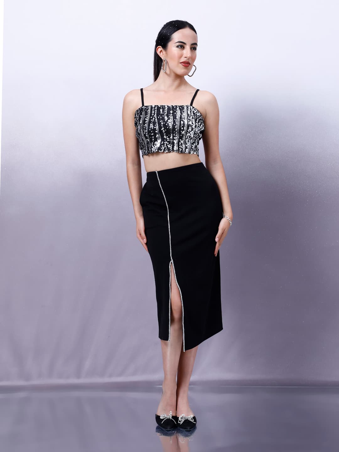 Athena Embellished Front Slit Pencil Skirt image