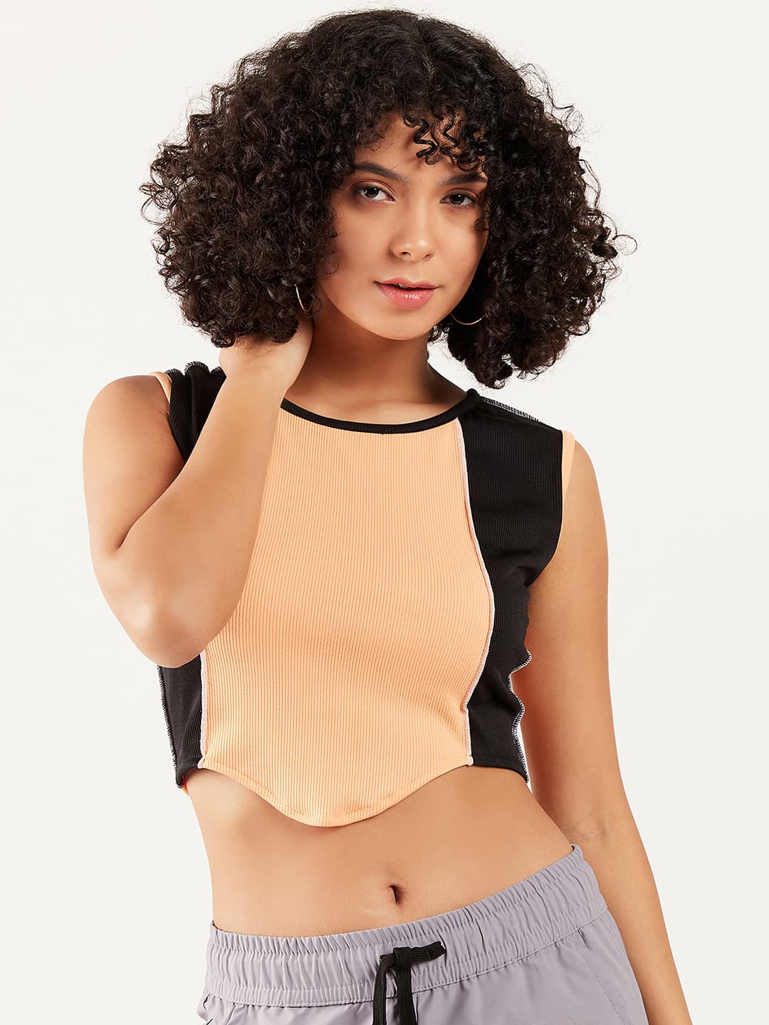Athena Colourblocked Round-Neck Tank Crop Top image