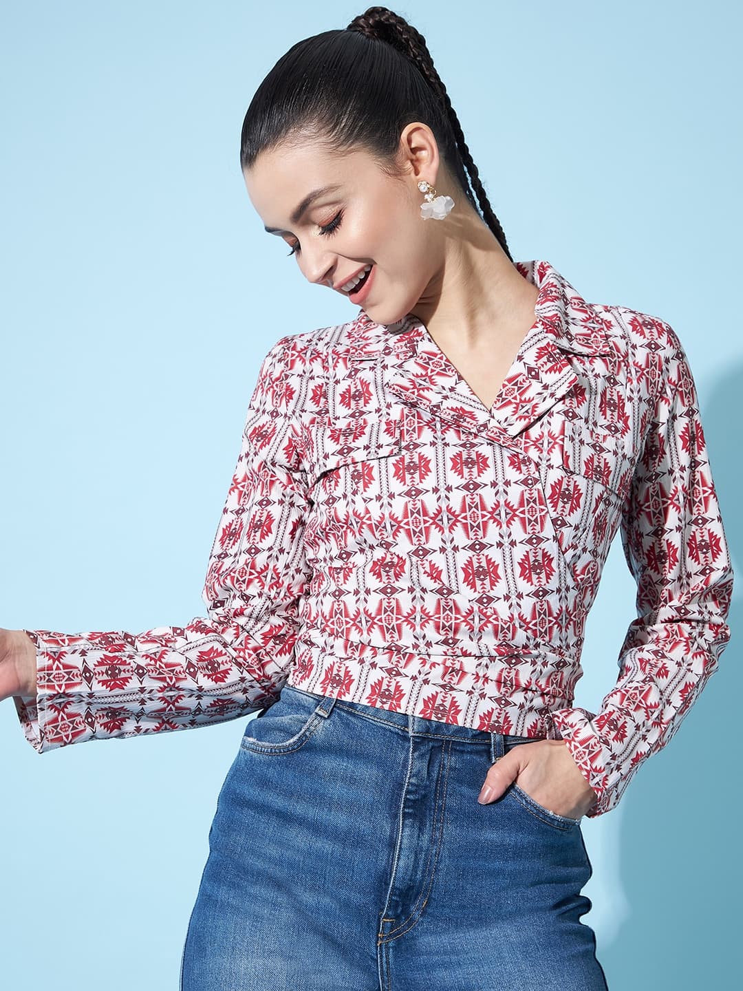 Athena Ethnic Motif Printed Bohemian Wrap Crop Top image