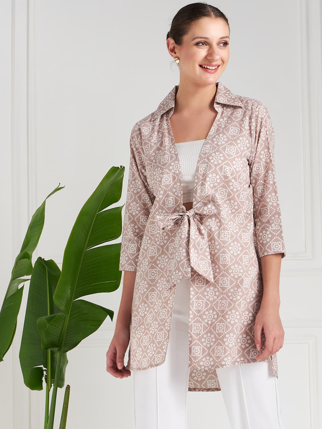 Athena Women Printed Cotton Tie Up Shrug image