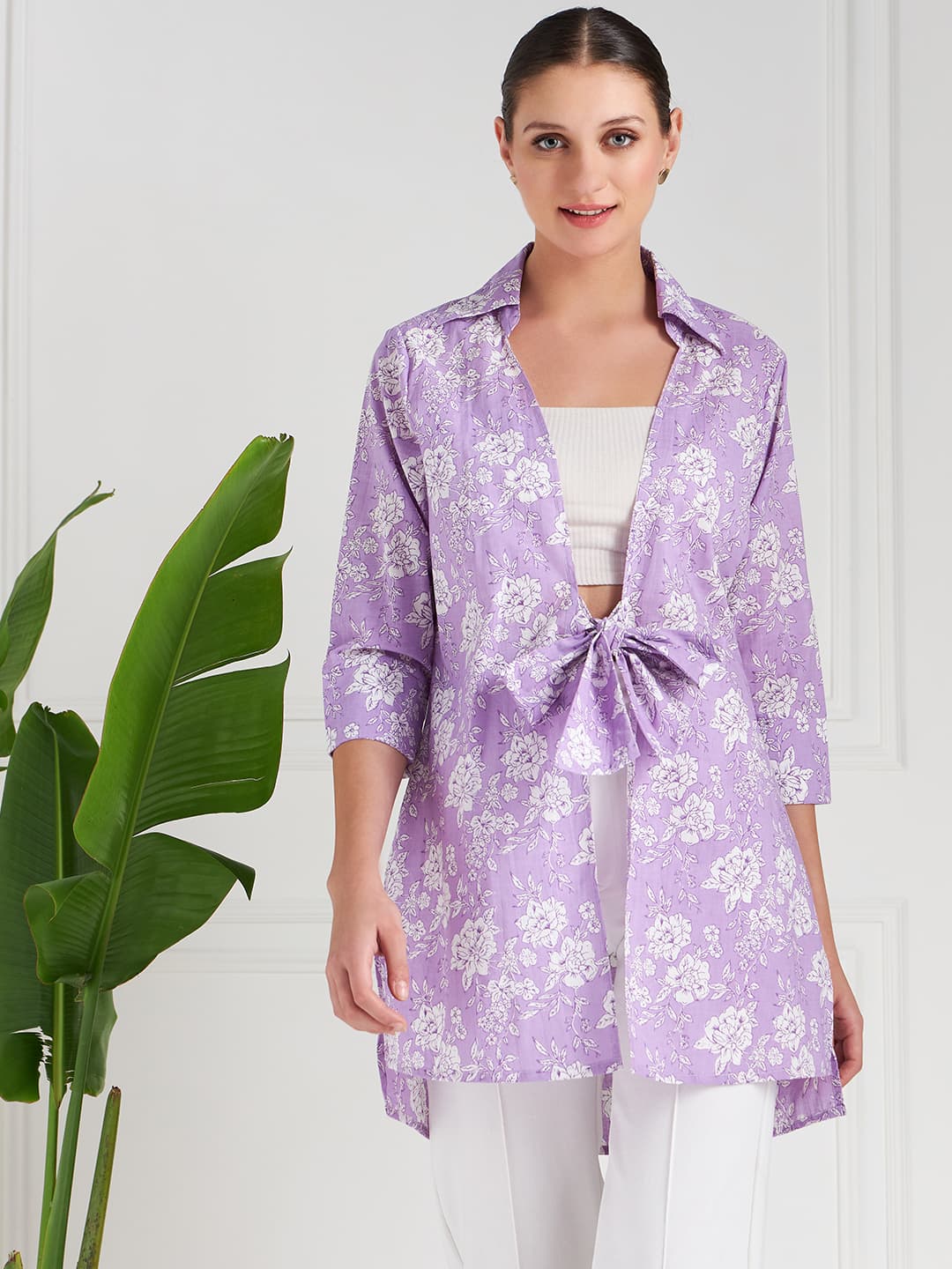 Athena Floral Printed Cotton Tie-Up Shrug image