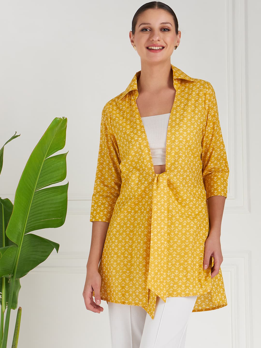 Athena Floral Printed Cotton Tie Up Shrug image