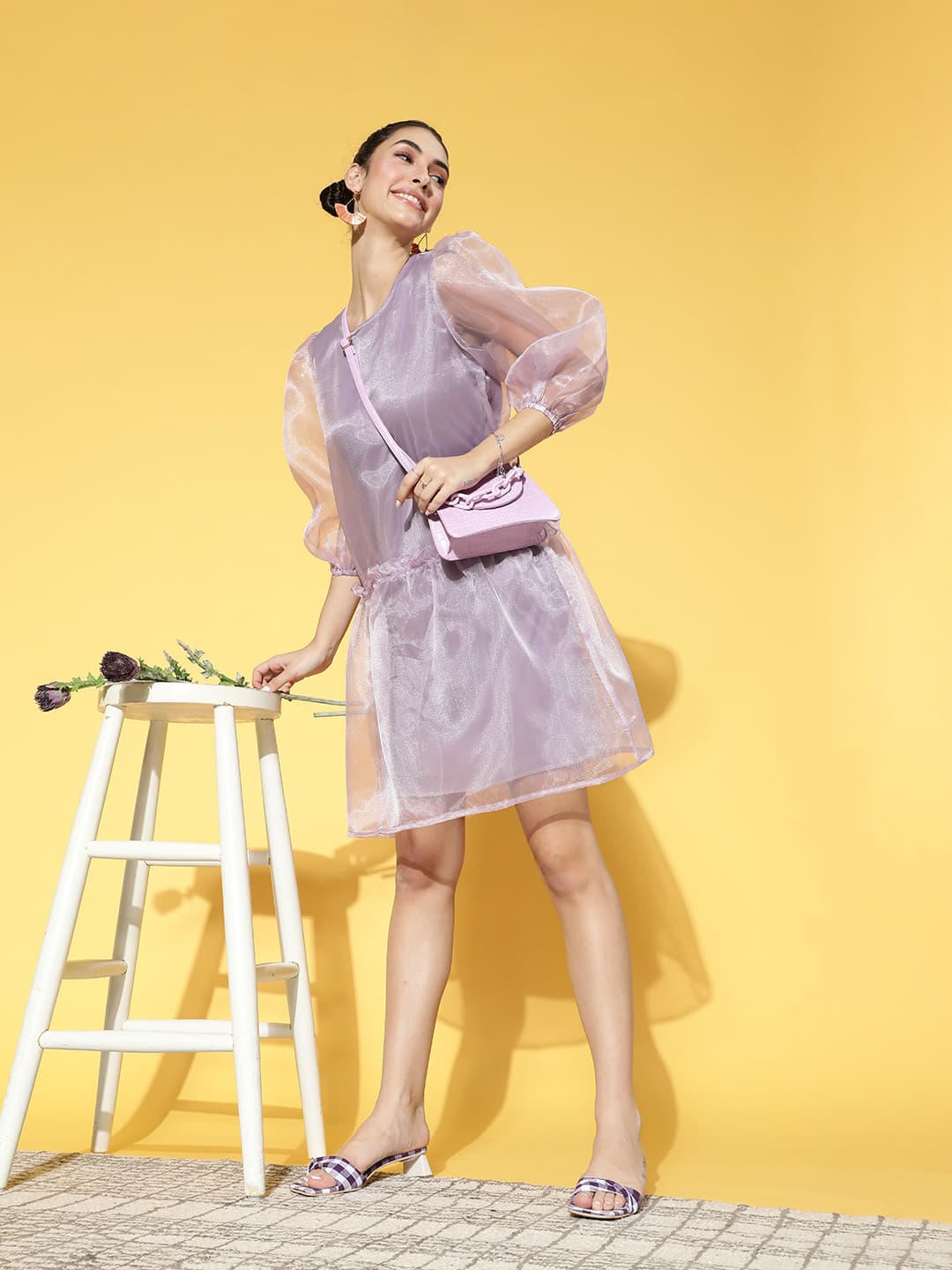 Athena Women Elegant Lavender Solid Volume Play Dress image