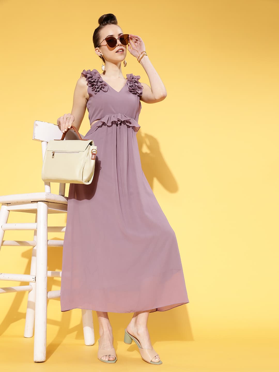New Season Athena Women Elegant Mauve Solid Cut Out Dress image