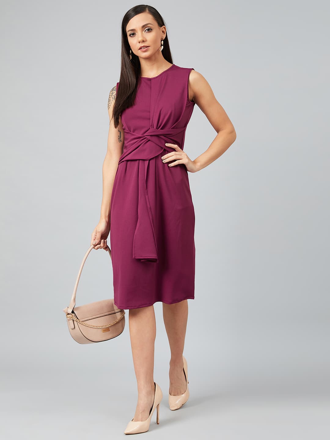 Athena Women Magenta Solid Fit And Flare Dress image