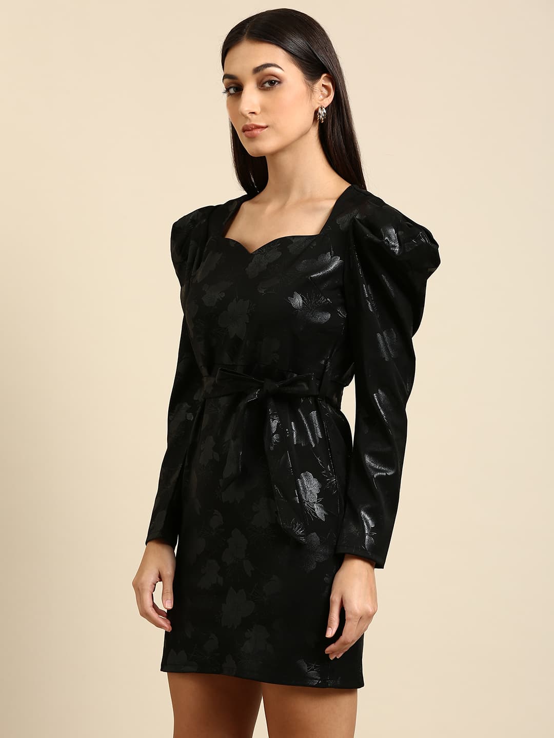 Athena Black Floral Bodycon Dress image