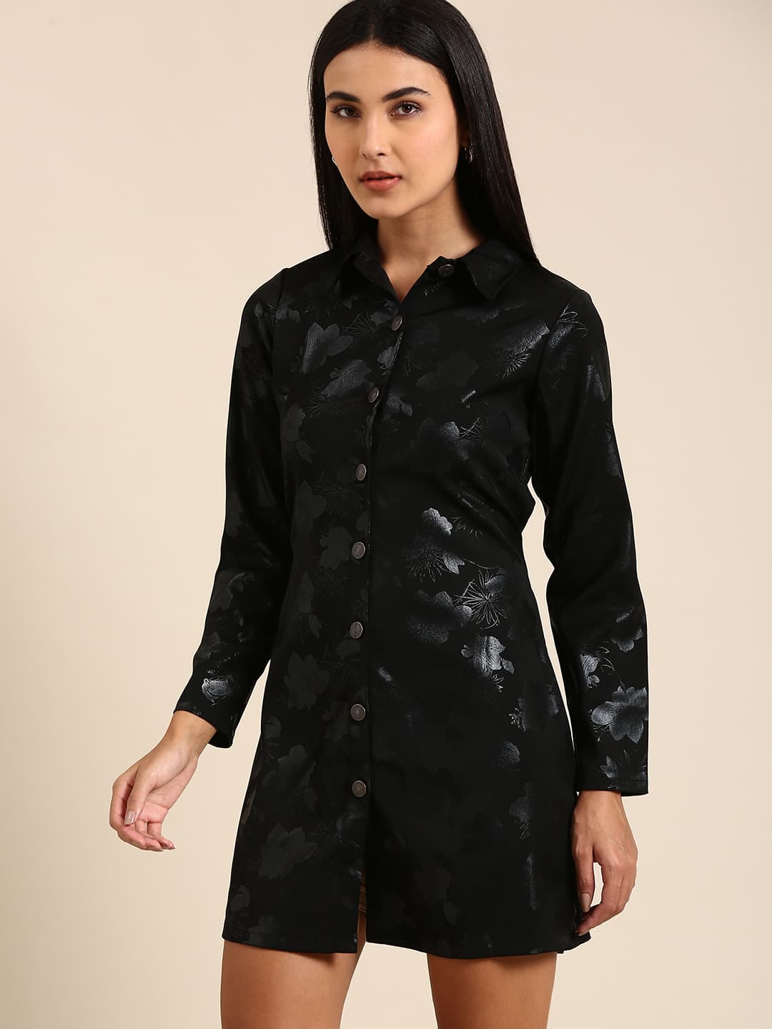 Athena Black Floral A-Line Dress image