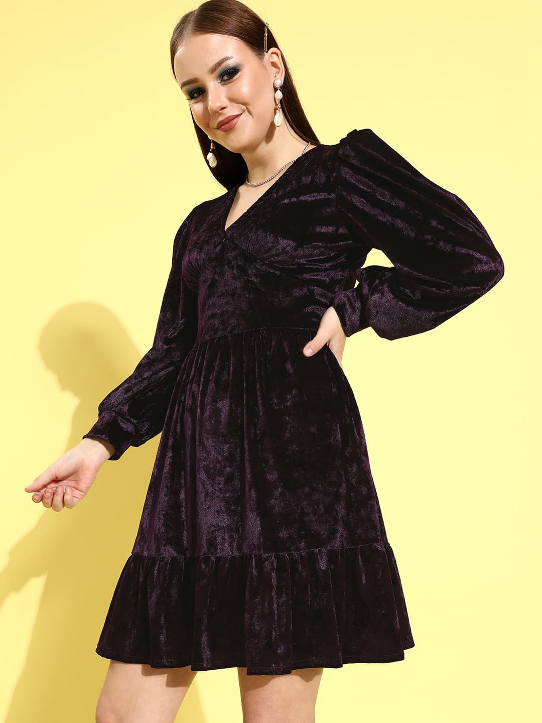 Athena Violet Velvet Empire Style Fit & Flare Dress image