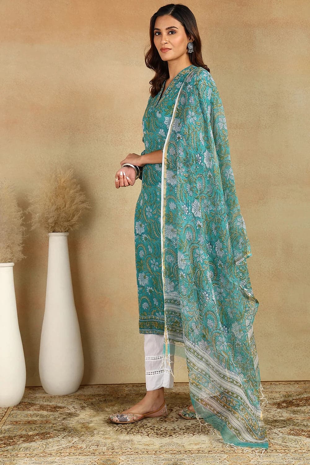 Green Kota Doria Dupatta image