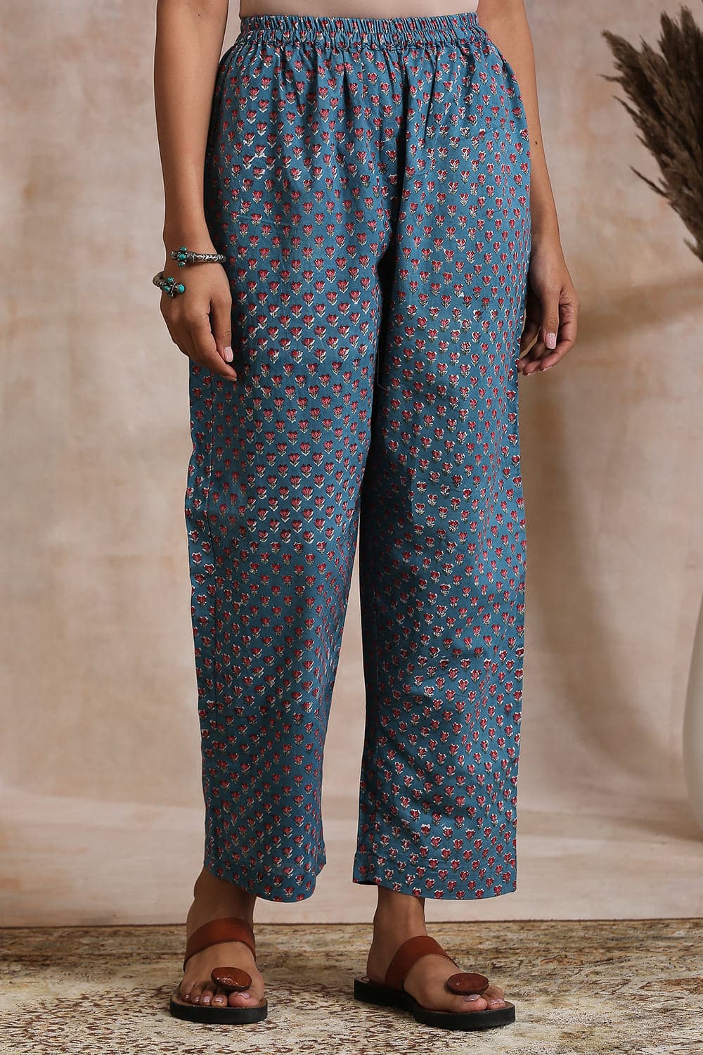 Blue Hand Block Printed Farsi Pants image